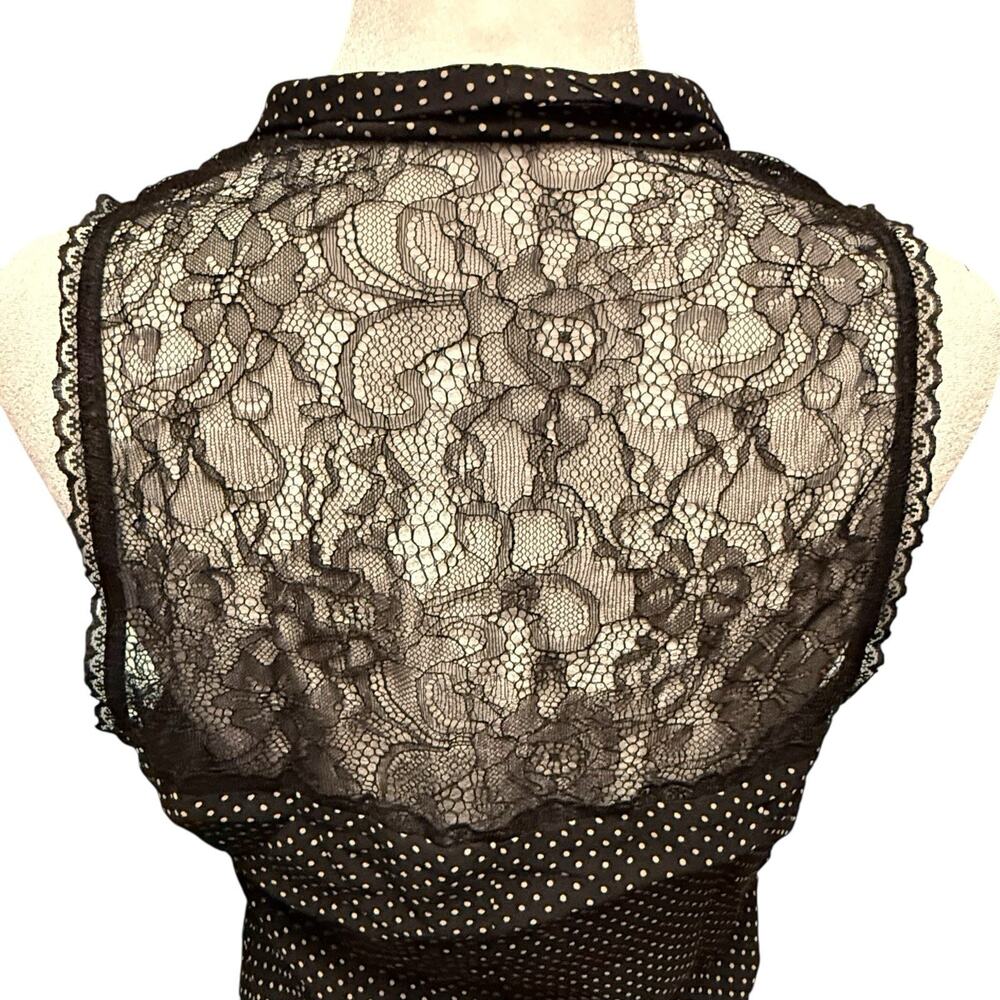 VTG Bebe Y2K Black 100% SILK Sheer Polka Dot Women Top SIZE SMALL Lacie Whimsy - Picture 5 of 16